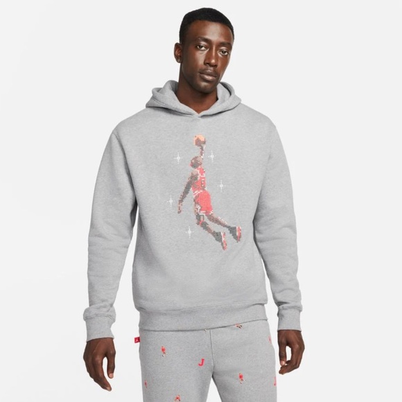 Nike Jordan Jumpman Essential Graphic Fleece Pullover Hoodie Grey - Picture 10 of 13